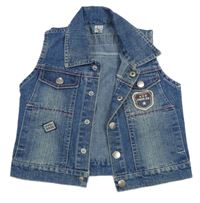 Modrá rifľová crop vesta s nášivkami