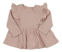 Pudrová žebrovaná šatová tunika s volánky Next