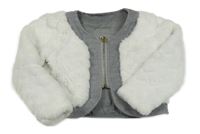 Bílo-šedé kožešinové podšité bolérko so srdiečkami Smile Yes