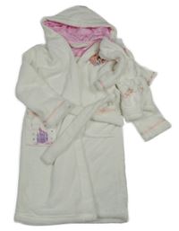 Nové - 2Set - Biely plyšový župan s princeznami a kapucí + župánek na panenky