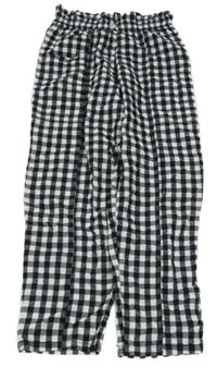 Černo-bílé kostkované paper bag krepové kalhoty Next