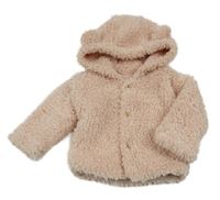 Svetloružová huňatá podšitá bunda s kapucňou s uškami George