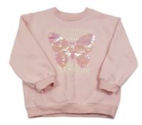 Svetloružová mikina s motýlkem z pajetek a nápismi Nutmeg