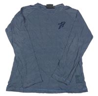 Tmavomodrošedé melírované tričko s číslom a nápismi GARCIA