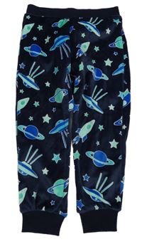 Tmavomodré plyšové pyžamové kalhoty s raketami a planetami a hvězdičkami F&F