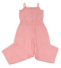 Nové - neonově růžový žebrovaný kalhotový culottes overal s knoflíky St. Bernard