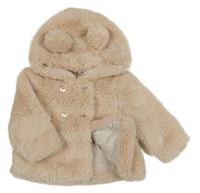 Světlepudrový kožešinový podšitý kabátek s kapucňou s uškami F&F