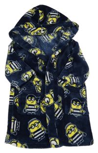 Tmavomodrý plyšový župan s Mimoni a kapucí C&A