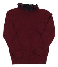 Vínový sveter s výšivkou a všitou košilí St. Bernard