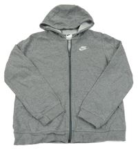 Šedá melírovaná propínací mikina s logem a kapucí Nike
