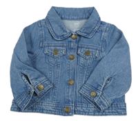 Modrá rifľová bunda s nápisom a golierikom MY