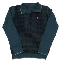 Tmavopetrolejovo/tmavomodrý vzorovaný sveter s nášivkou a golierikom Next