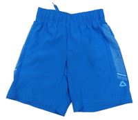 Cobaltově modré šusťákové sportovní kraťasy se znaky a vzorem St. Bernard