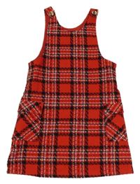 Červeno-čierno-bielo-tmavozelené kockované cargo vlnené šaty Matalan