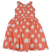 Nové - korálovo-bílé puntíkaté plátěné šaty s mašlí Next