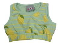 Světleolivovo-žltý pruhovaný crop top s citrony Five Star