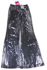 Nové - tmavomodré metalické flare slavnostní kalhoty H&M