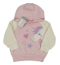 Nové - světlerůžovo-bílá mikina s jednorožcem a kapucí PRIMARK