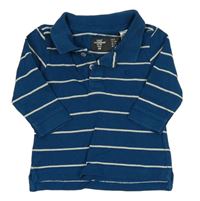 Petrolejovo-bílé pruhované polo triko s výšivkou H&M