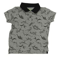 Sivé melírované polo tričko s dinosaurami Lupilu