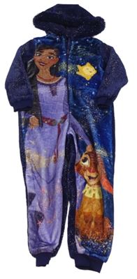 Tmavomodrá třpytivá chlupatá kombinéza s kapucí - Wish Disney