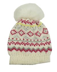 Smotanová vzorovaná trblietavá žinylkový čapica s brmbolcom Peacocks