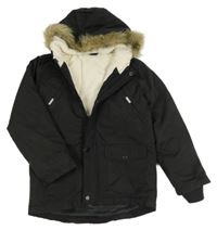 Čierna šušťáková zimná bunda s kapucňou s kožešinou zn. Pep&Co