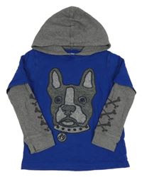 Safírovo-tmavošedé triko se psem a kapucí GAP