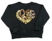 Čierna mikina so srdcem z překlápěcích flitrů Next
