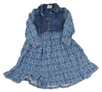 Modré riflovo/manšestrové šaty se vzorem Topolino