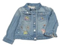 Modrá riflová bunda s výšivkami květů a jednorožcem Next