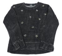 Antracitová zamatová mikina s hvězdami z korálků Next