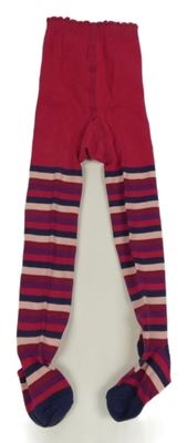 Malinovo-tmavomodro-růžové pruhované punčocháče