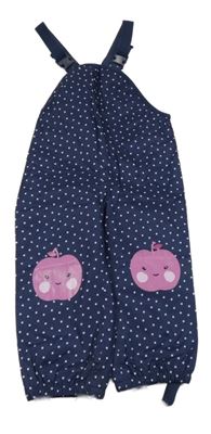 Tmavomodré puntíkaté šusťákové podšité laclové kalhoty s jablky Topomini