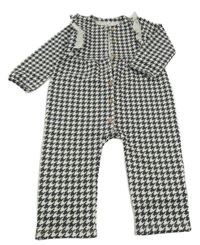 Světlebéžovo-čierny vzorovaný teplákový nohavicový overal s volánikmi H&M