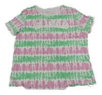 Bílo-růžovo-zelené batikované tričko s nápisem Primark