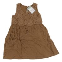 Nové - Hnedé mušelínovo/háčkované šaty Primark