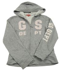 Šedá melírovaná propínací mikina s nápisem a kapucí