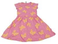 Ružové bavlnené šaty s motýly Dopodopo