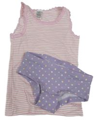 2set - Růžovo-bílá pruhovaná košilka + lila puntíkaté kalhoty