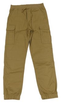 Hnědé plátěné cargo cuff kalhoty s úpletovým pasem H&M