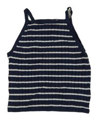 Tmavomodro-biely pruhovaný rebrovaný pletený crop top H&M