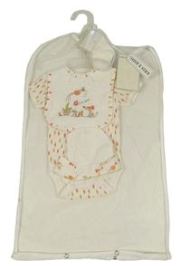 Nové - 4set - Smetanové body s mrkvemi + slinták + bavlněná čepice + ponožky