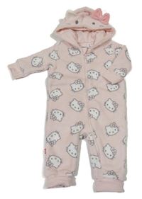 Svetloružová chlpatá kombinéza s Hello Kitty a kapucňou