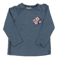 Šedomodré tričko s potiskem květů zn. Pep&Co