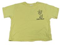 Žlté crop tričko s nápisom a květem zn. Zara