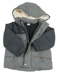 Sivo-tmavosivá šušťáková zimná bunda s kapucňou H&M