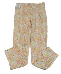 Nové - bielo-farebné kvetované rebrované legíny George