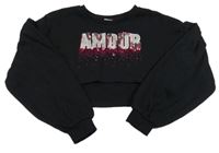 Čierna crop mikina s nápisem z flitrů Matalan