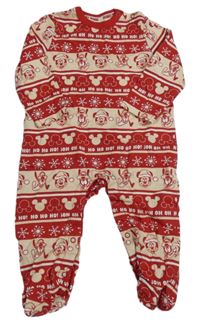 Červeno-béžový pruhovaný overal s Mickeym a Plutem Disney